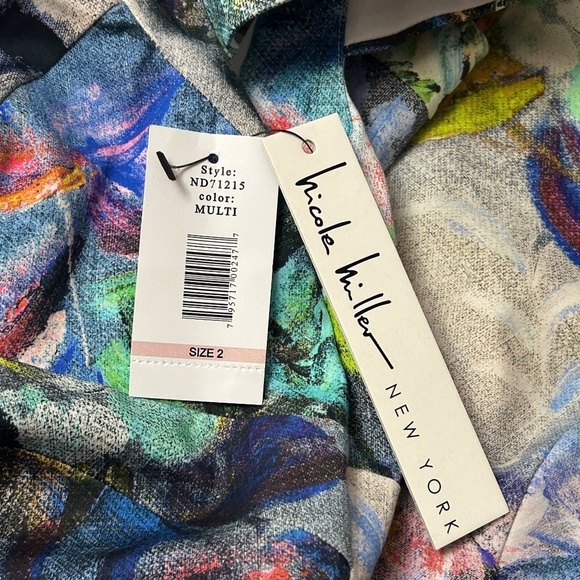 Nicole Miller New York Wiggle Sheath Dress Cold Shoulder Abstract Floral Multi - Picture 14 of 16